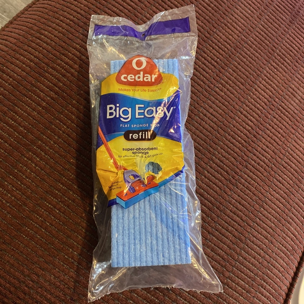NEW SEALED! O-CEDAR BIG EASY FLAT SPONGE MOP REFILL SNAP-IN TABS DISCONTINUED